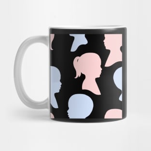 Child Silhouettes - Pale Pink and Blue on Black Background Mug